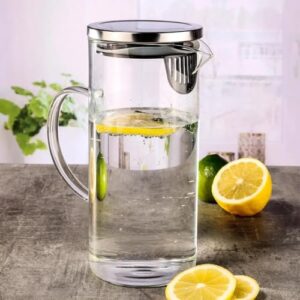 Jarra de Vidro Borossilicato com Tampa Inox, 1,1L, Resistente ao Calor, Design Transparente, Fechamento Hermético, 20cm x 9,5cm, para Sucos, Chás e Água