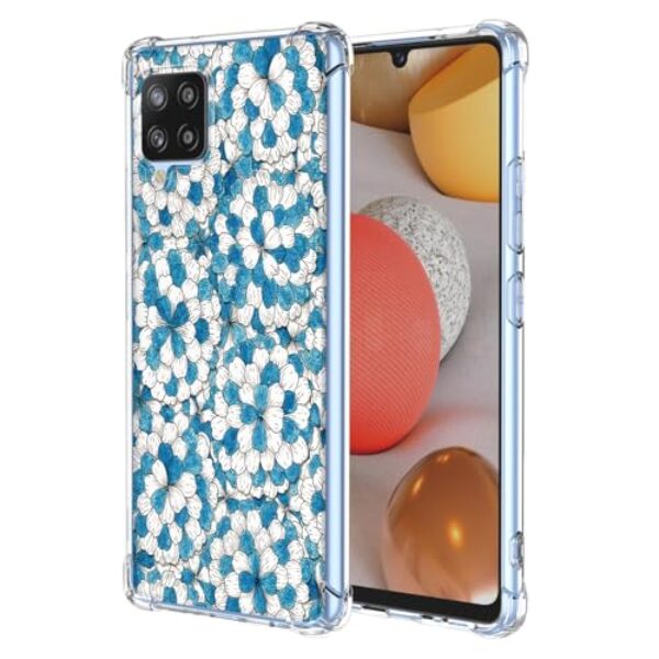JDYGWK Capa para Samsung A42 5G Galaxy M42 5G, estampa de flores transparentes, silicone TPU macio, fina, à prova de choque, capa protetora antiarranhões para Samsung Galaxy A42 5G, azul branco floral