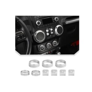 JeCar 9 peças de alumínio para Jeep Wrangler JK JKU 2012-2018 acessórios para janela, ar condicionado, capa de botão de CD (prata)
