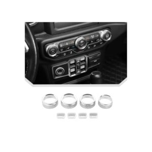 JeCar Capa de botão de interruptor de alumínio de 8 peças para Jeep Wrangler JL JLU e Gladiator JT 2018-2025+, capa de botão de interruptor de janela, rádio, ar condicionado, capa de botão de