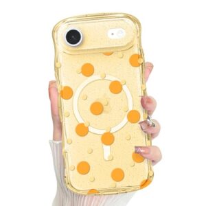 Jefonha Capa magnética para iPhone Air, capa de telefone transparente fofa de bolinhas para mulheres e meninas, compatível com Magsafe, capa à prova de choque com moldura ondulada encaracolada
