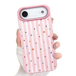 Jefonha Compatível com iPhone Air, capa de telefone listrada fofa chique para mulheres meninas estética feminina, proteção de camada dupla à prova de choque para Air 6,5 polegadas, listras rosa