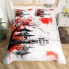 jejeloiu Jogo de cama de anime japonês, tamanho Queen, japonês, flor de cerejeira, floral, capa de edredom para meninos e meninas, capa de edredom de microfibra macia e leve, sem enchimento
