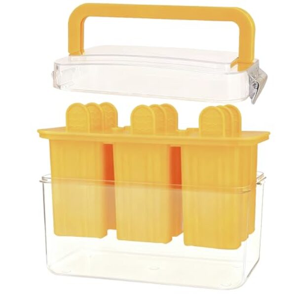 Jeniulet Moldes para picolés com tampa e lixeira, 9 peças, reutilizáveis, fácil de liberar, moldes inteiros de picolé caseiro, sem odor, sem BPA