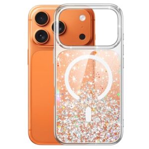 JETech Capa Glitter para iPhone 17 Pro Max 6,9 Polegadas Compatível com MagSafe, Transparente e Fofa com Brilho para Mulheres e Meninas, Case Brilhante Magnética (Laranja)