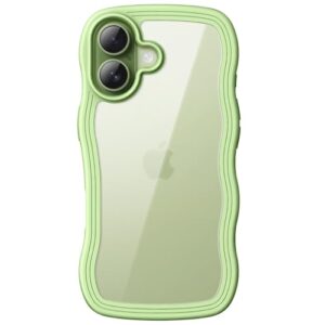 JETech Capa Ondulada para iPhone 17 6,3 Polegadas, Case com Moldura Ondulada Fofa e Formato Encaracolado para Mulheres e Meninas, Parte Traseira Claro de PC Rígido (Sálvia)