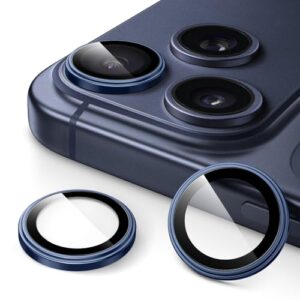 JETech Protetor de Lente de Câmera para iPhone 17 Pro 6,3 Polegadas e iPhone 17 Pro Max 6,9 Polegadas, Vidro Temperado 9H, Case de Anel Individual de Metal, HD Claro, 1 Conjunto (Azul-intenso)