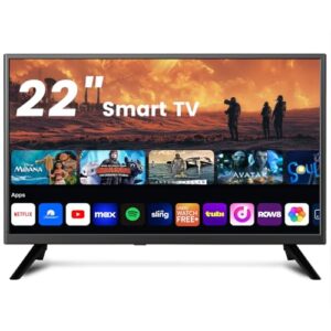 Jexiop Smart TV de 22 polegadas, tela plana LED Full HD 1080p com TV ATSC, com HDMI USB integrado, adequado para cozinha, quarto infantil, porão ou trailer