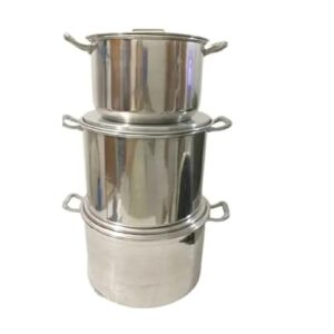 Jogo de Panelas de Alumínio Reforçado 3 Peças Para Feijoada e Caldos – Alta Durabilidade, Brilho Intenso e Versatilidade em Fogões a Lenha, Elétrico e Industrial(Kit feijoada 03 peças)