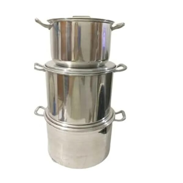 Jogo de Panelas de Alumínio Reforçado 3 Peças Para Feijoada e Caldos – Alta Durabilidade, Brilho Intenso e Versatilidade em Fogões a Lenha, Elétrico e Industrial(Kit feijoada 03 peças)