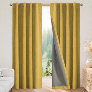 Joydeco Cortinas blackout 100% para quarto - Cortinas de linho natural 132 cm L x 183 cm C de comprimento, isolamento térmico 2 painéis cortinas com bloqueio de luz amarela, bolso para varão e abas