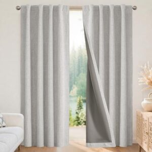 Joydeco Cortinas blackout 100% para quarto - Cortinas de linho natural 132 cm L x 304 cm C de comprimento, 2 painéis com isolamento térmico, cortinas com bloqueio de luz branca acinzentada, bolso para