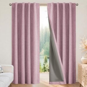 Joydeco Cortinas blackout 100% para quarto - Cortinas de linho natural 178 cm L x 274 cm C de comprimento, 2 painéis com isolamento térmico, cortinas com bloqueio de luz rosa, bolso para varão e abas
