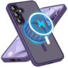 Joyinteng Capa de telefone para Samsung Galaxy A55 5G capa magnética mais forte atualizada para MagSafe, sem impressões digitais/arranhões translúcido PC traseiro TPU bumper capa fina resistente para