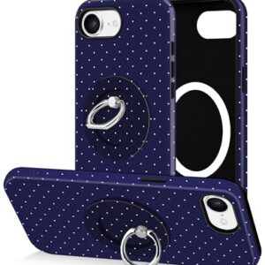 Jusy Capa de telefone compatível com Magsafe de bolinhas para iPhone 16e, linda capa de suporte de anel magnético estético, TPU macio e capa protetora de policarbonato rígido para mulheres e meninas