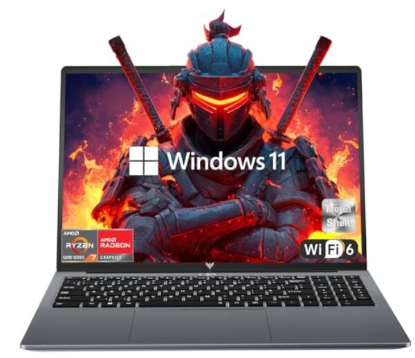 KAIGERR Laptop para jogos, laptop de 16 polegadas com AMD Ryzen 7 5825U (8C/16T, até 4,5 GHz), 16 GB de RAM, SSD NVMe de 512 GB, laptop Windows 11, placa de vídeo Radeon RX Vega 8, WiFi 6, KB