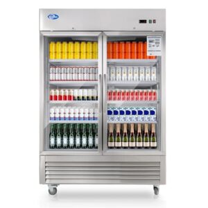 kalifon Geladeira comercial de 49 pés, expositor de 137 cm, 2 bebidas verticais de alcance de porta de vidro, refrigerador vertical de aço inoxidável com iluminação LED para restaurante e cozinha