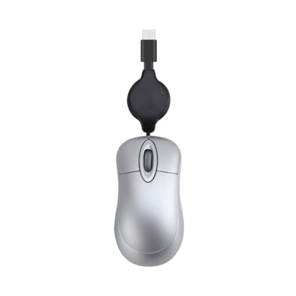 KANGQL Mouse com fio, mini USB C, com fio, cabo retrátil, mouse pequeno para crianças de 3 a 8 anos, mouse óptico de viagem 1000 DPI, prata