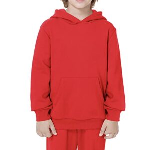 Kid Nation Moletom infantil de lã escovada, casual, básico, com capuz, moletom com capuz para meninos ou meninas de 4 a 12 anos, Vermelho, 4-6