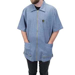 King Midas Empire Boroughs Barber Jacket – Visual exclusivo de barbearia – Ajuste confortável, Azul, M