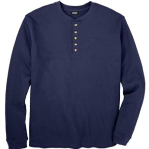 KingSize Camiseta masculina Henley térmica de malha waffle grande e alta, Azul-marinho (2913), G
