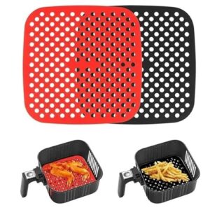 Kit 02 Forro Tapete em Silicone Para Air Fryer 22,5cm Fritadeira Elétrica Multiuso Universal Vermelho Preto