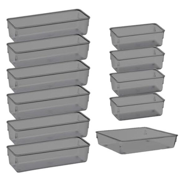 Kit 11 Organizador Multiuso Modular Gavetas Acrílico Retan GRANDE(Fume)