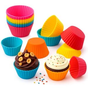 Kit 12 Formas De Silicone Para Cupcake Bolinho Muffin Forno Air Fryer Resistente ao Calor Forminhas Premium Livre De BPA Multicor