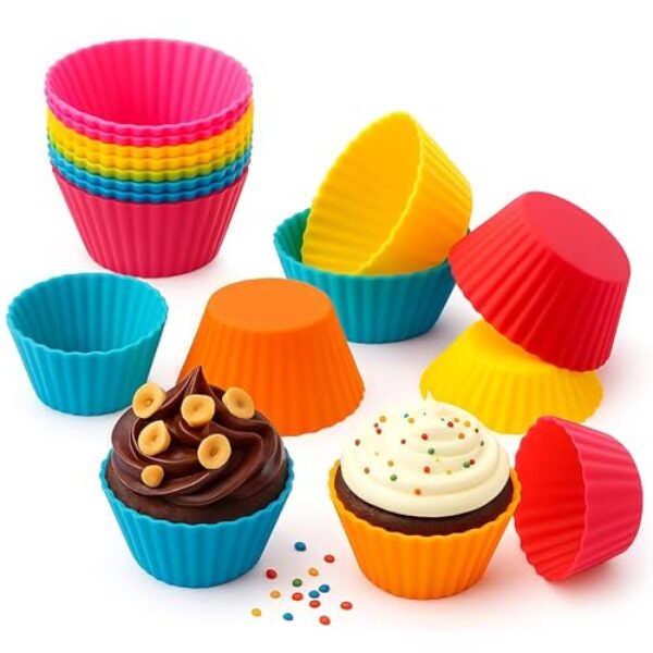 Kit 12 Formas De Silicone Para Cupcake Bolinho Muffin Forno Air Fryer Resistente ao Calor Forminhas Premium Livre De BPA Multicor