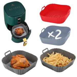 Kit 2 Formas de Silicone Quadradas Antiaderente para Air Fryer, Reutilizável, com Alças Laterais, 22,5x20x5,5cm, Fácil Limpeza