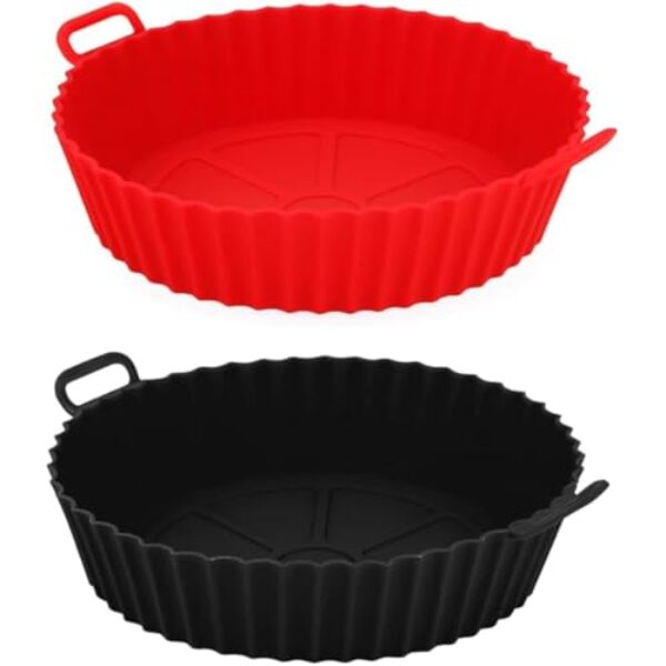 Kit 2 Formas Silicone Air Fryer Forno Microondas Antiaderente Reutilizável C/Alça (Preto e Vermelho)