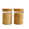 Kit 2 Potes de Vidro 1000ml Tampa de Bambu Hermetico Premium Redondo Mantimentos Tempero Alimentos