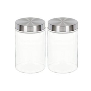 Kit 2 Potes de Vidro 1200ml com Tampa Inox Rosca Hermética – Armazenamento Moderno e Sofisticado