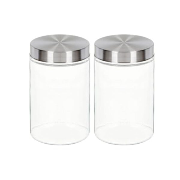 Kit 2 Potes de Vidro 1200ml com Tampa Inox Rosca Hermética – Armazenamento Moderno e Sofisticado