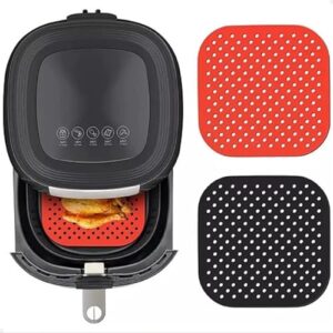 KIT 2 Tapete Protetor de Silicone para Air Fryer - Proteção e Facilidade na Limpeza - Quadrado - Lavável - Reutilizável (Preto e Vermelho)