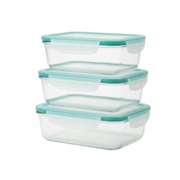 Kit 3 Potes Herméticos com Trava 640 ml Vidro Temperado, Tampa com Fechamento 4 Travas, Livre de BPA, Ideal para Marmitas, Armazenamento Fitness