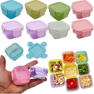 Kit 4 Mini Potes Plásticos Coloridos 50 ml com Tampa Hermética e Trava Fácil Ideais para Temperos Lanches Papinhas Frutas Molhos e Organização da Geladeira ou Lancheiras