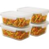 Kit 4 Potes de Vidro 1045ml com Tampa Hermética Retangular – Ideal para Freezer, Micro-ondas, Geladeira, Marmita 4 Travas Resistente Altas Temperaturas Organização