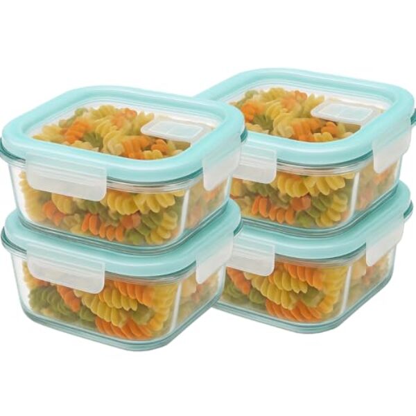 Kit 4 Potes de Vidro 800ml com Tampa Hermética Quadrado – Ideal para Freezer, Micro-ondas, Geladeira, Marmita 4 Travas Resistente Altas Temperaturas Organização