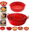 Kit 6 Formas de Silicone Reutilizáveis para Air Fryer, Forno e Micro-ondas – Antiaderente, Lavável, Tamanhos 5,5cm a 20cm – Ideal para Bolos, Tortas e Snacks