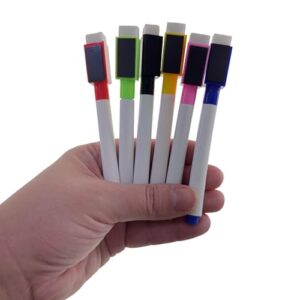 Kit 6 Pçs Caneta Quadro Branco Marcador Magnética Apagador e Imã Porta Recados Geladeira Coloridas (5)