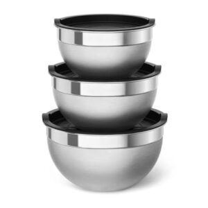 Kit Bowl Inox，Bowl Inox Com Tampa，Conjunto de 3 PeçAs，Adequado para Armazenar Alimentos no FrigoríFico，Adequado para uso em PanificaçãO, Saladas e Carnes Curadas.