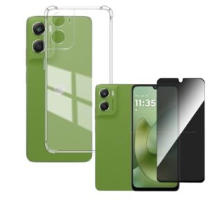 Kit Capa Capinha Bordas Anti Impacto e Película Privacidade para Motorola Moto G06 - Bluepink