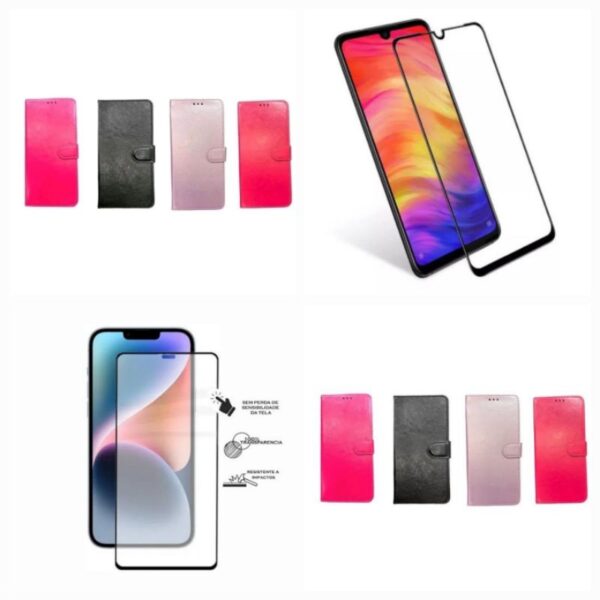 Kit Capa carteira + Película 3D Moto E20/Moto 30/Moto E40