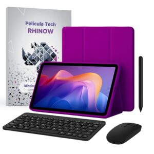 Kit Capa Roxa Slim para Xiaomi Redmi Pad 2 + Película de vidro + Caneta + Teclado e Mouse Preto