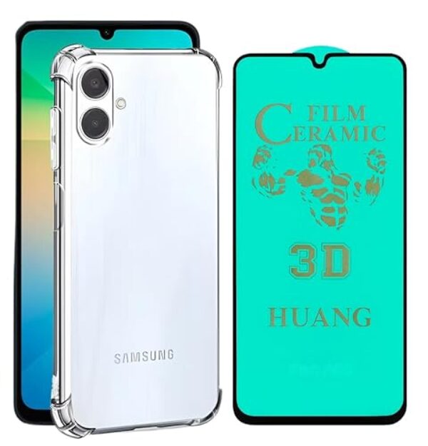 Kit Capa Transparente + Película Cerâmica Flexível 9D Compatível Galaxy A06 4G Proteção Completa Anti-Impacto e Anti-Risco