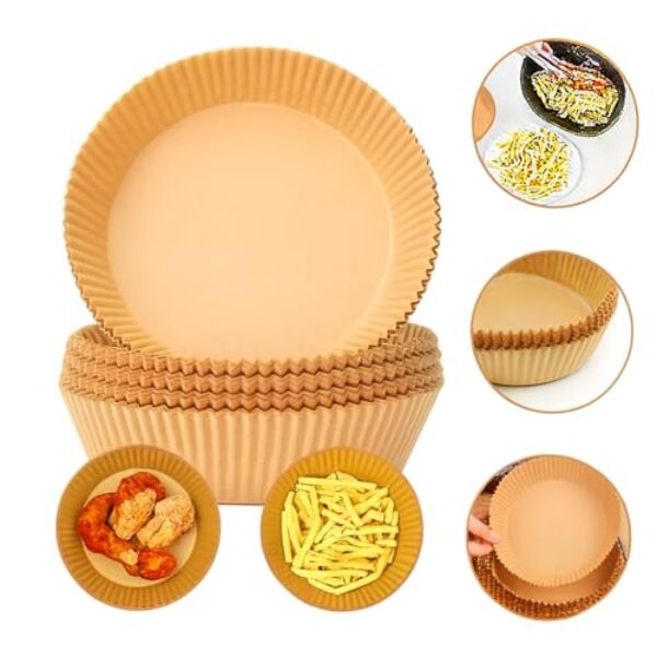 Kit com 50 Formas Descartáveis de Papel para Air Fryer 20cm - Antiaderente, Resistente ao Calor, Ideal para Fritadeira Elétrica, Forno e Micro-ondas