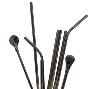 Kit Completo 10 em 1 – Canudos de Inox Reutilizáveis com Escova, Estojo e Modelos Variados | Perfeito para Smoothies, Sucos e Drinks (Preto)