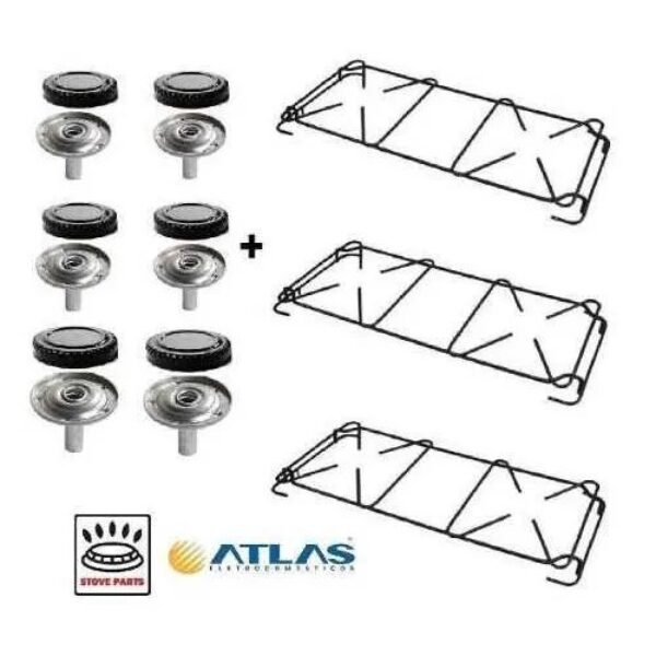 Kit Completo 6 Bocas + 3 Grades Fogão Atlas 6 Bocas Monaco