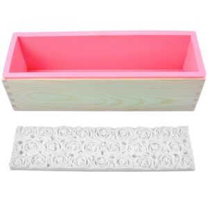 Kit de fabricação de sabão de pão, revestimento de silicone de 1,247 g, caixa de madeira com colmeia e hexágono e tapete de rosa, molde criativo de favo de mel para fazer sabão DIY (roxo e rosa